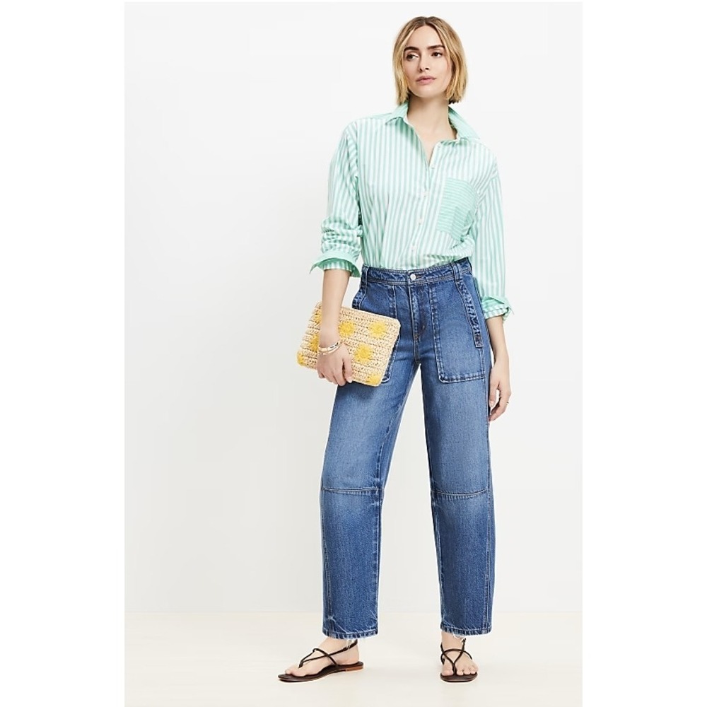 NWT LOFT The Barrel High Rise Jeans 29/8 Barrel Leg Denim Pants Patch Pocket